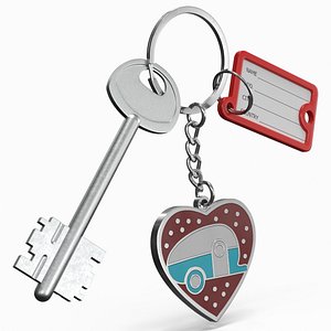 Metal Key and Label with Heart Trailer Keyring
