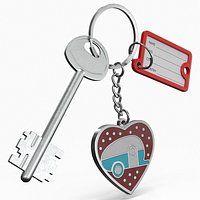 Metal Key and Label with Heart Trailer Keyring
