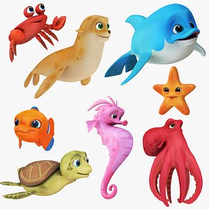 3D Cartoon Sea Creatures Collection 8 in 1