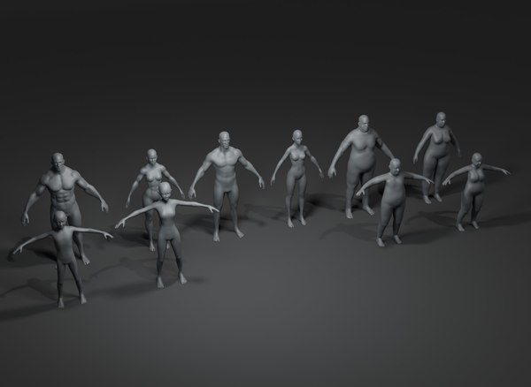 Human Body Base Mesh 10 3D Models Pack 20k Polygons 3D