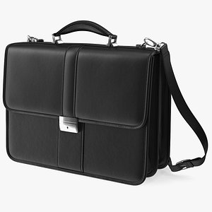 Leather Flapover Briefcase Black