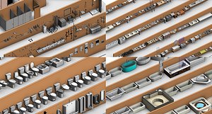 3D Bathroom Washroom Revit Family Parameter model