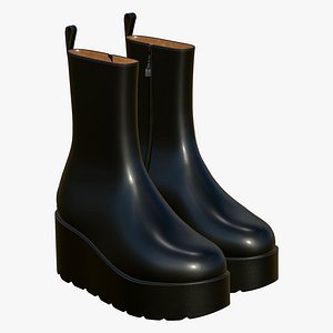 3D Leather Boots Women Black
