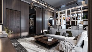 Living Room and Kitchen with Dinning Set Blender Obj Fbx