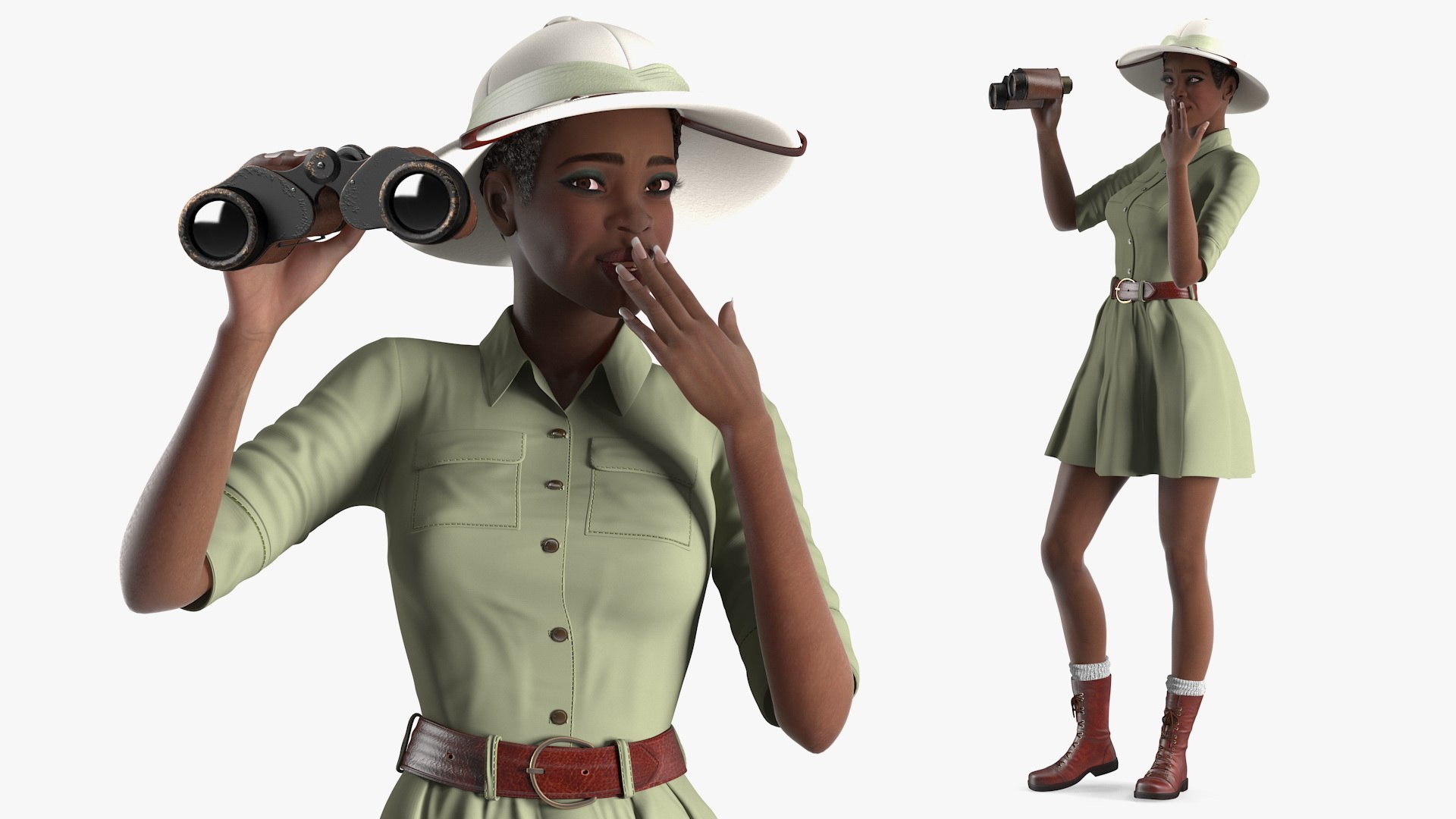Dark Skin Black Woman Explorer Rigged for Maya 3D model preview