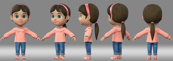 cartoon girl child student 3D model