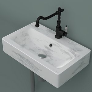 Marble sink with mixer faucet and pipes