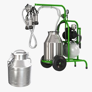 Milking Portable Machine and Milk Can 3D