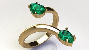 Gold Ring with Pear cut Gems size 16 mm