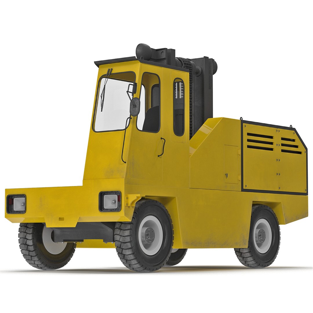Side Loading Forklift Truck Yellow Rigged 3D Model 3D model preview
