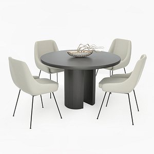 3D Dining Room table chairs lounge Low-poly