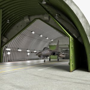 Hardened Aircraft Shelter with Fighter Jet Inside