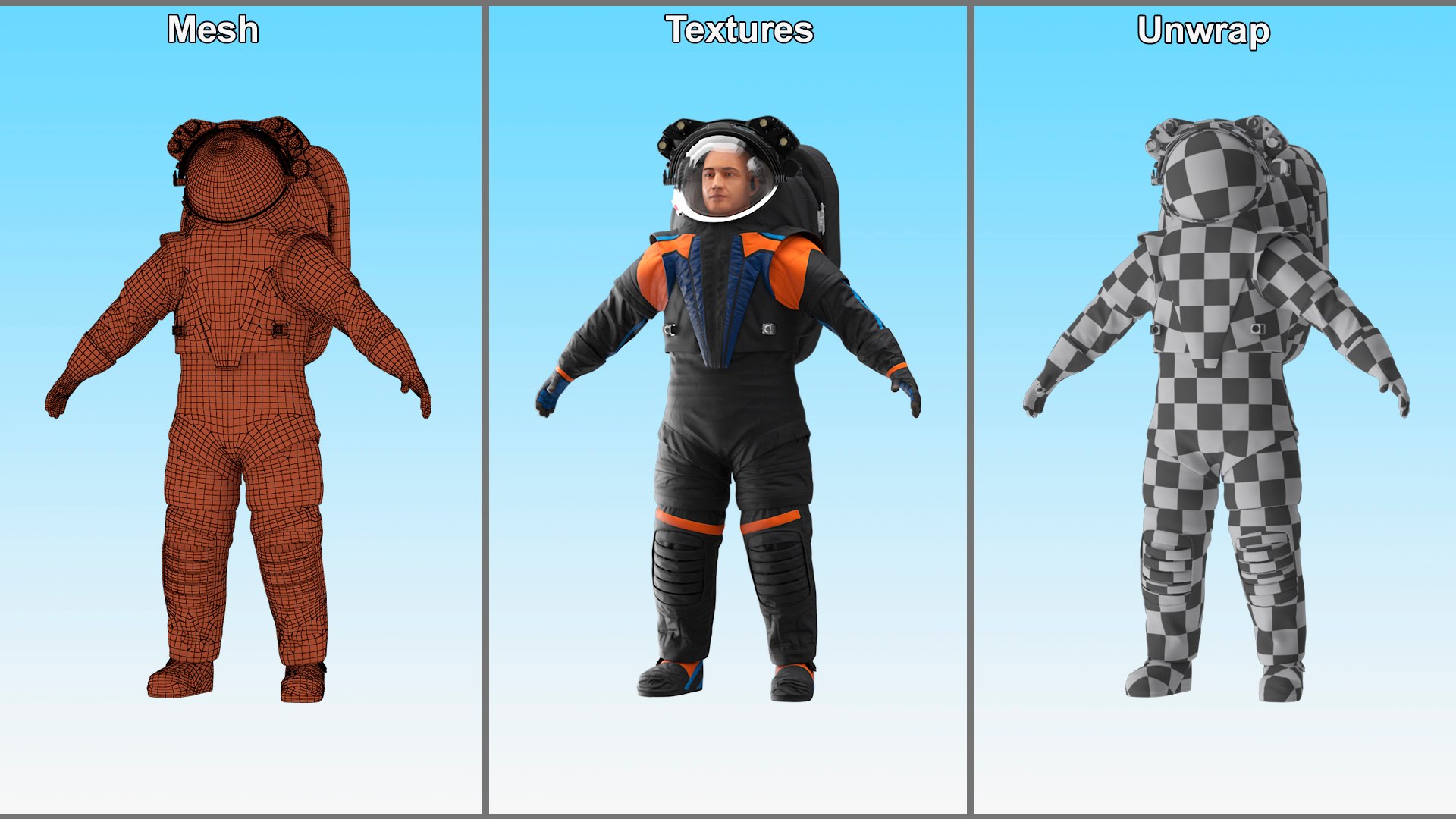 3D Astronaut Wearing Spacesuit Rigged model https://p.turbosquid.com/ts-thumb/Jp/YQdanA/c6/astronautwearingspacesuitriggedc4dmodel020/jpg/1726549481/1920x1080/fit_q87/0cc081e6e13ee24023d5b09dd25af86cd52aa1bf/astronautwearingspacesuitriggedc4dmodel020.jpg