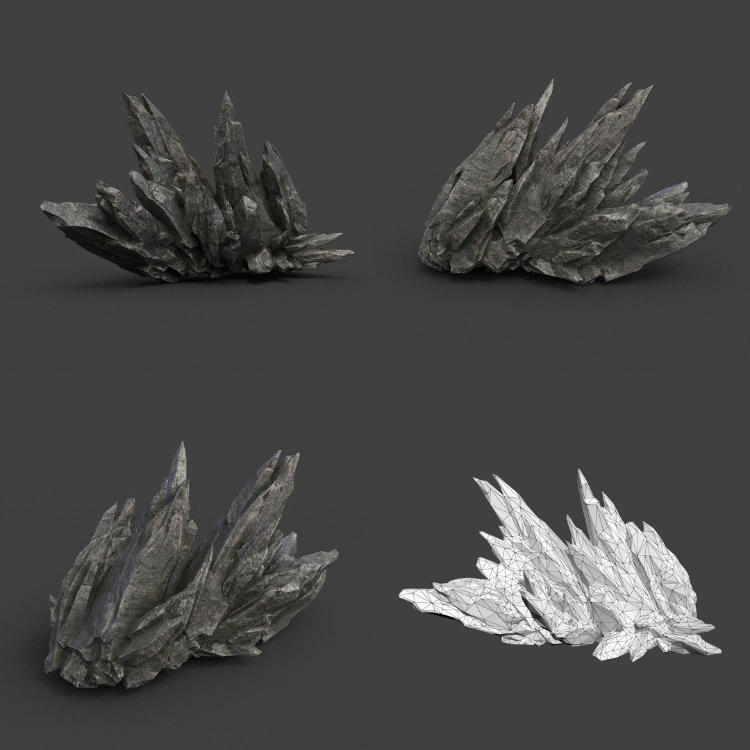 3D 8 Low Poly PBR Spiky Black Rock - TurboSquid 2163145