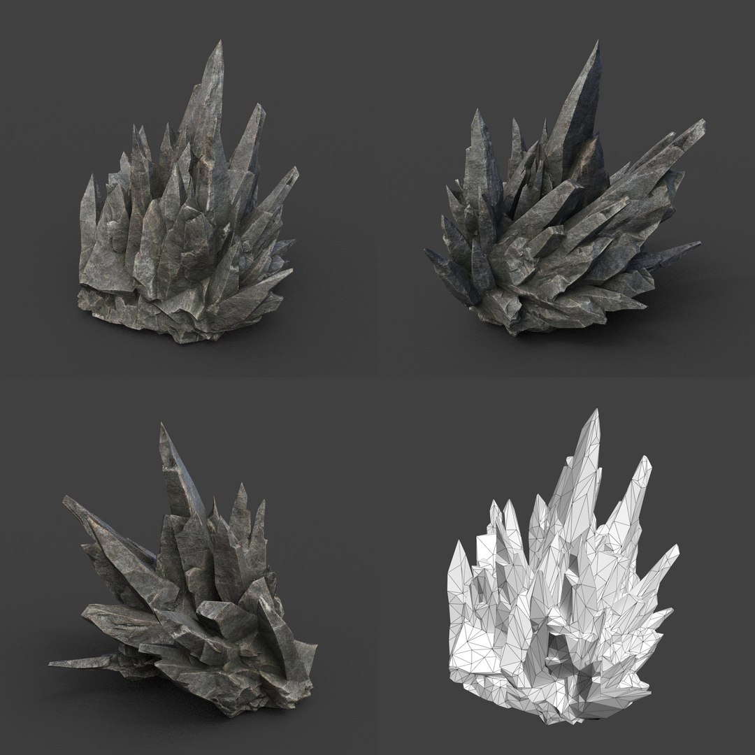 3D 8 Low Poly PBR Spiky Black Rock - TurboSquid 2163145