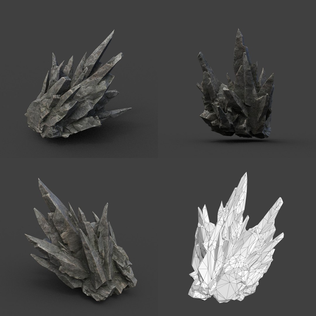 3D 8 Low Poly PBR Spiky Black Rock - TurboSquid 2163145