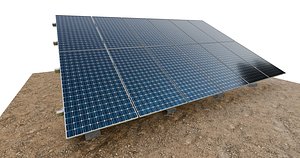 3D Lowpoly Ground Mounted Solar Panels-6 Rows of PV Modules