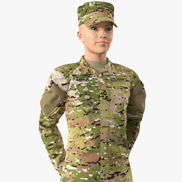 3D female soldier camo standing