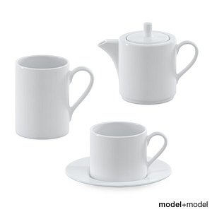 3d white ceramic tea set model