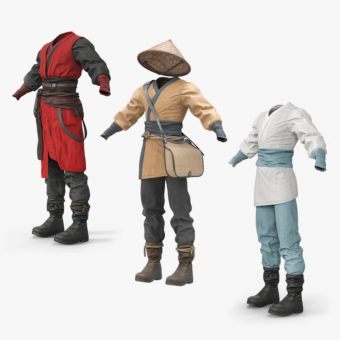 Medieval Asian Clothing Collection 3D model for industrial visualization, technical presentation, simulation, product rendering, and animation