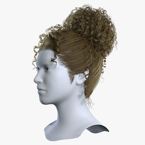 Modern Realistic High Bun with Spiral Ringlets Hair Asset - Real-Time 3D model