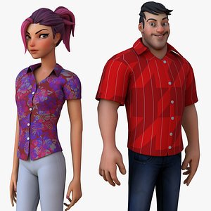 Boy and Girl Cartoon Rig 3D model