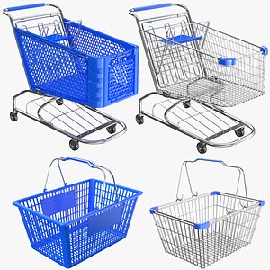 3D Detailed Shopping Carts And Baskets model