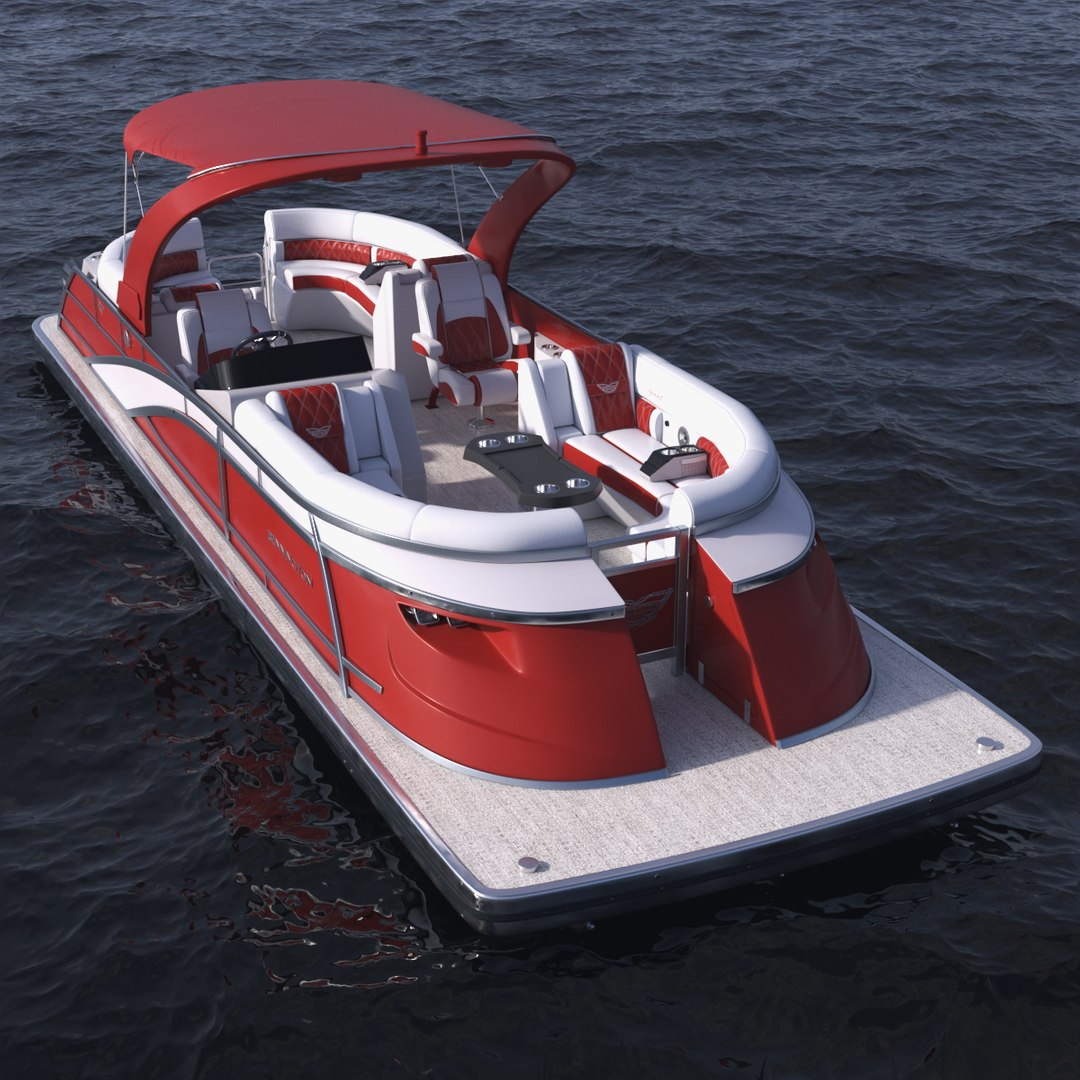 Pontoon Boat Bennington Q LINE 2024 Red Rigged 3D model preview