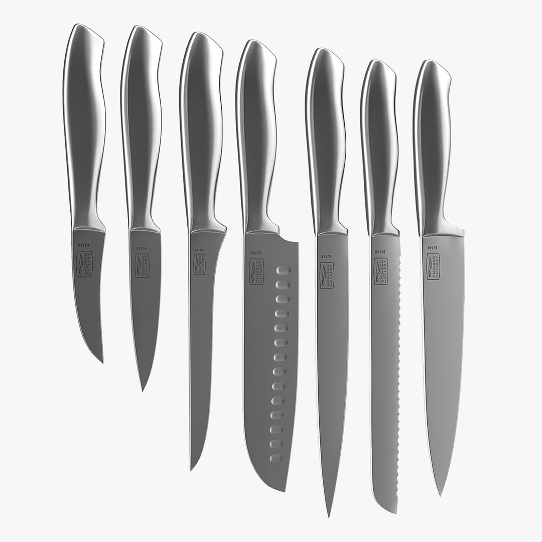 Kitchen Steel Knives Set 3D model preview