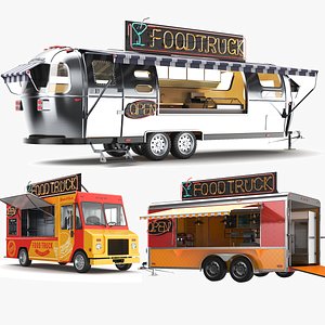 Three Detailed Food Trucks