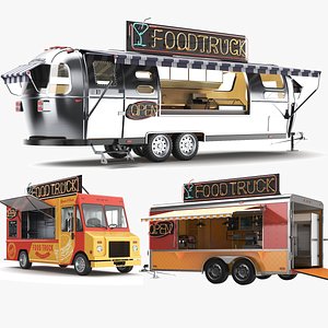 Three Detailed Food Trucks
