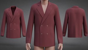 Mens Double-Breasted Blazer - Red Suit Jacket 3D Clothing Model