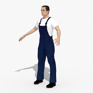 Male Worker Mechanic Work Man Character RIGGED 3D