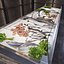 Showcase with fish and seafood
