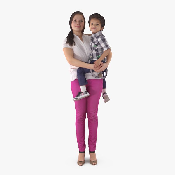 3d model of mother black baby people human