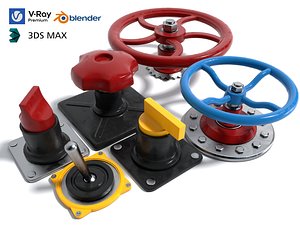 3D Industrial Valve Wheels and Control Switches Asset Pack