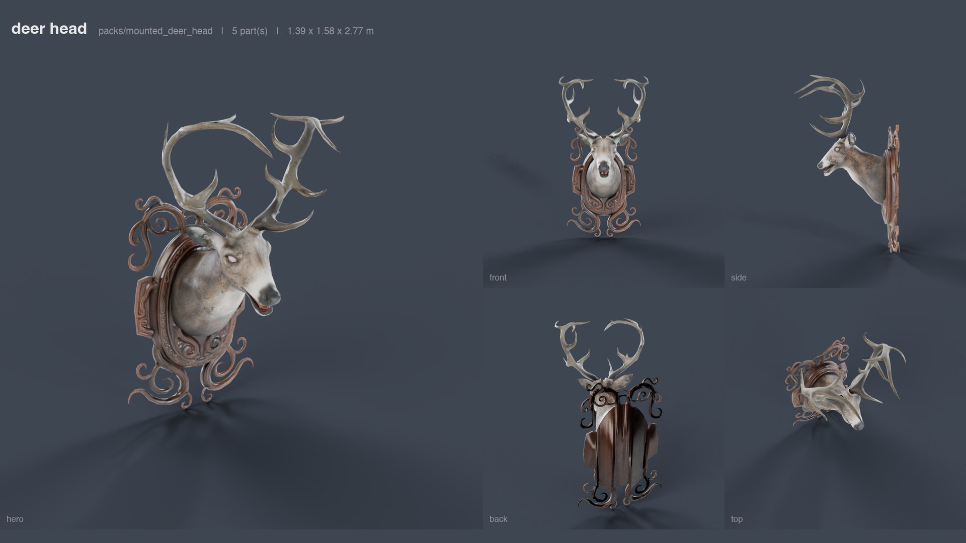 Mounted Deer Head 3D model https://p.turbosquid.com/ts-thumb/Jt/xHYwUz/8v/02_01_overview/png/1791503446/1920x1080/fit_q87/cfbe5a23c54478453c45618c3fa1ab26701310e4/02_01_overview.jpg