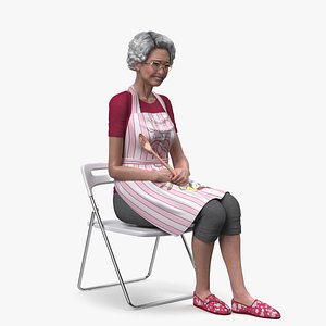 Cook Style Asian Old Lady Sitting 3D model
