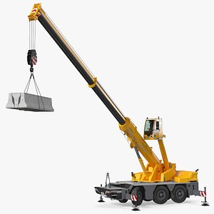 Mobile Crane Liebherr with Concrete Barriers Rigged 3D