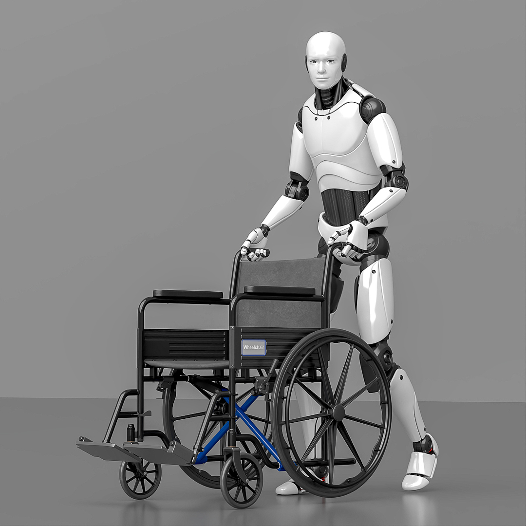 modelo 3d Robot humanoide empujando una silla de ruedas animada ...