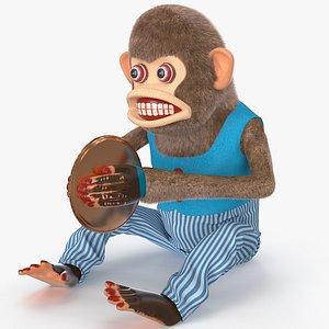 Mechanical Cymbal Monkey Toy in Blue Vest Fur Rigged for Maya