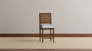 Cane Back Oak Counter Stool 3D model