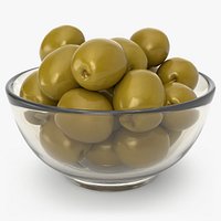 Green Olives in a Glass Bowl