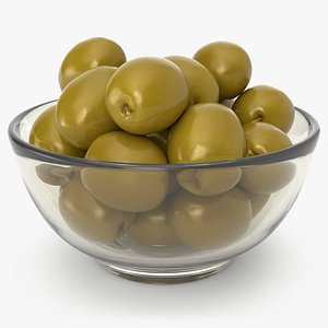 Green Olives in a Glass Bowl