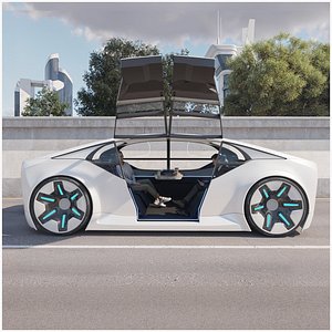 3D Self-driving car concept 3D with interior white