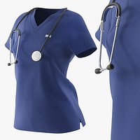 Medical Scrub Top with Stethoscope Navy