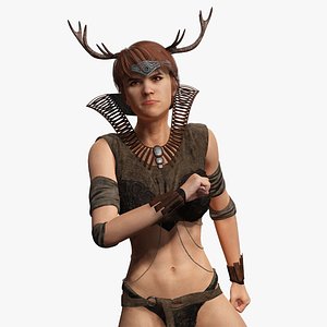 Fantasy Antlered Tribal Girl Wild Huntress Antler Woman