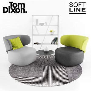Softline Basel chair with Folia table, Tom Dixon rug, and B&B shelf