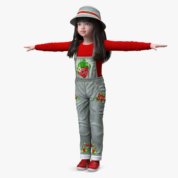 Realistic Asian Girl Child in Street Clothes Rigged 3D model
