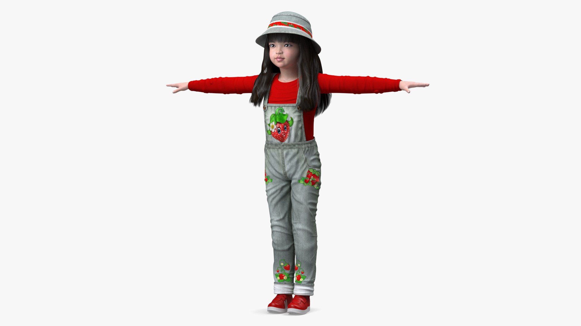 Realistic Asian Girl Child in Street Clothes Rigged 3D model preview